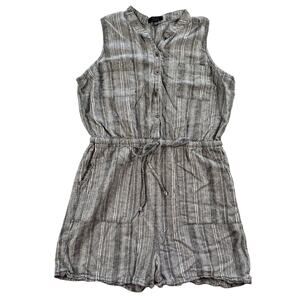 Kelly Renee Romper Womens Large Linen Rayon Gray Striped Drawstring Sleeveless